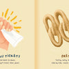 An illustrated hand holds a parking ticket labeled "OUTRAGEOUS TICKETS." Next to it, three pretzels appear with the word "PRETZEL," all in the fun Philly ABCs style from Schiffer Publishing, Ltd., with playful captions below each image.