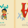 A vibrant illustration from "Philly ABCs" by Schiffer Publishing, Ltd. shows a smiling child in a wheelchair enjoying wooder ice, with playful text and bold red and green LOVE letters inspired by Philly landmarks, hearts, and xoxo below.