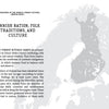 A book page titled "Finnish Nation, Folk Traditions, and Culture" discusses Schiffer Publishing, Ltd.'s Nordic Forest Rituals Oracle Cards, exploring Finnish history and ancient northern European hunter-gatherer cultures and forest spirits.