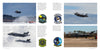 Four photos of the Schiffer Publishing, Ltd. F-35 Lightning II show it landing on snow, taxiing, flying above another jet, and parked on a runway. Four military squadron patches are also shown.