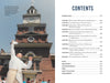 A tour guide in colonial attire gestures outside Independence Hall’s clock tower at Independence National Historical Park. On the right, a table of contents lists chapters about the founding fathers and the Hall’s history. Schiffer Publishing, Ltd.