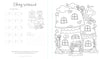 Enjoy a relaxing worksheet from "The Very Cozy Coloring Book" by Schiffer Publishing, Ltd., featuring a cozy cat scene with swatch space on the left and a whimsical mushroom house on the right—ideal for cat coloring book fans.