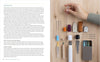 A two-page spread from "Needle Felting Through the Seasons" by Schiffer Publishing, Ltd.: the left page guides beginners on using felting needles and finger guards; the right showcases assorted tools neatly arranged on a light surface.