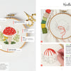 The Sunny Stitches Embroidery Kit Woodland Mushroom by Schiffer Publishing, Ltd. features a woodland mushroom design with labeled parts, instructions, color threads, and step-by-step images—ideal for mushroom embroidery fans.