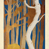 A card from The Tree Tarot by Schiffer Publishing, Ltd. titled Aspen–Fool features a white, twisting aspen tree in the foreground, set against an autumn-colored forest and deep blue sky. Numbered 01 at the top, this card embodies forest wisdom and new beginnings.