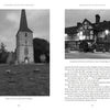 A two-page spread from Whispers from the Unknown featuring a black-and-white photograph of a stone church and a clock tower, with text describing paranormal experiences and ghost encounters during a visit to Hever Castle.