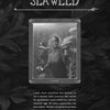 The Green World Oracle by Schiffer Publishing, Ltd. features a grayscale "Seaweed" card showing a woman with birds and plants, holding seaweed. An ornate border frames a quote on spirituality and creativity by Meinrad Craighead.