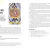 The Wheel of Fortune card from the Shadowland Tarot by Schiffer Publishing, Ltd. is centered on a white page with text detailing its meaning, keywords, message, and reflections. Black spider graphics in the corners evoke themes of healing trauma and transformation.
