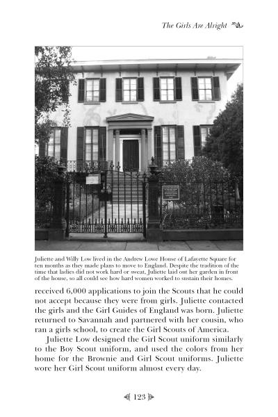 A black-and-white photo of a grand historic house with tall windows and white columns evokes Savannah’s charm on the cover of Savannah Folklore by Schiffer Publishing, Ltd., with a wrought iron gate and trees framing this storied Southern home.