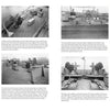 A book spread with six black-and-white photos of the USS Iowa (BB-61) naval guns and deck equipment, with descriptive text. On the right page, a table lists specifications. Published by Schiffer Publishing, Ltd.