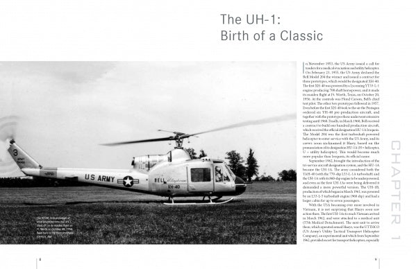 Black-and-white photo of a US Army Bell AH-1 Cobra helicopter on grass, with trees behind. The image is featured in a Schiffer Publishing, Ltd. book chapter detailing the AH-1's significance in military history.