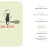 A contents page from "The Healthy Witch" by Schiffer Publishing, Ltd. features a black cat on a broomstick before a crescent moon, with five chapters and sections listed at right, green and black page numbers, ideal for any holistic witchy workbook.