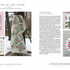 A magazine spread features “Twisted” by Schiffer Publishing, Ltd., showcasing quilt photos with floral, circular patterns in pink, green, and gray. Repurposed antique textiles add charm as snowy trees and close-ups highlight its detailed design.