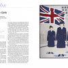 A HERstory Quilts spread by Schiffer Publishing, Ltd. features text beside an illustration of four remarkable women in blue WWII uniforms, a large British flag, and wartime imagery in the background.