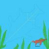 A blue dinosaur fossil with yellow measurement lines appears above green ferns. At the lower right, a brown Maiasaura stands, resembling an Origanimo paper dino. Product: Dinosaurs by Schiffer Publishing, Ltd.