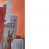Raised hands hold protest signs reading "We the People," "love is stronger than hate," and "VOTE." The facing page reads, "Red shows we’re mighty," in America's Flag Story by Schiffer Publishing, Ltd., a powerful children's book on the flag's history.