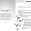 A grayscale spread from "My First Tarot" by Schiffer Publishing, Ltd. features card blessings and protection text on the left, tarot deck starting steps on the right, with floral silhouettes and ornate frames for an elegant guidebook look.