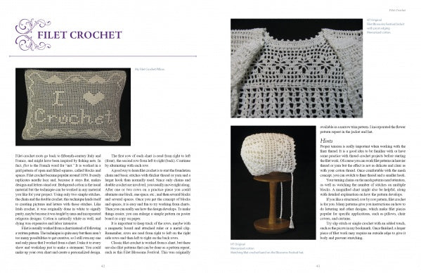 Discover "Heritage Crochet in a New Light" from Schiffer Publishing, Ltd.—an instructional guide featuring filet crochet and heritage techniques with projects like an "I ♥ Crochet" pillow, a crocheted top, and a white bonnet, plus tips and detailed explanations.