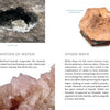 An open spread of "The 50 State Gems and Minerals" by Schiffer Publishing, Ltd. guides kids on mineral formation and classification with text, diagrams, and photos of a mineral deposit in rock, a pink hexagonal mineral, gold nuggets, and green/red state minerals.