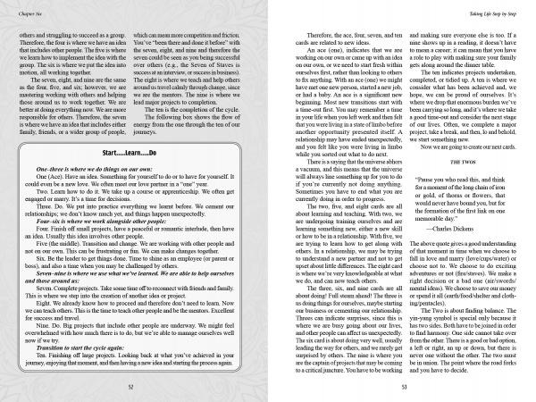 A two-page spread from "A Course in Tarot" by Schiffer Publishing, Ltd. features dense text and a "Start...Learn...Do" header, offering tips, advice, and motivational excerpts for readers eager to deepen their Tarot knowledge.