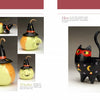 Four images display "Making Gourd Bowls with the Fairy Gourdmother®" by Schiffer Publishing, Ltd.: a pumpkin gourd with a witch's face and hat from different angles, plus a black cat figurine with stars, moons, and a red mask.