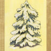 An illustration inspired by Tree of Life Oracle from Schiffer Publishing, Ltd. shows a snow-covered evergreen on a pale yellow background, wood-style border, and a red WINTER label at the bottom.