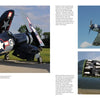 A navy blue F4U Corsair WWII aircraft with white and red markings is parked on grass; inset photos show the Schiffer Publishing, Ltd. Corsair Legends of Warfare edition in flight and a close-up of its engine with open panels.