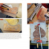 Schiffer Publishing, Ltd.'s "Hardwood Edging and Inlay for Curved Tables" is a woodworking guide covering tools, wood templates, and step-by-step edging with clamps, rulers, and miter saws, plus tips and captions for precise curved table work.
