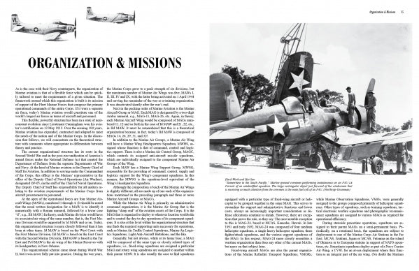 A black-and-white spread from Schiffer Publishing, Ltd.'s "United States Navy and Marine Corps Aviation Squadron Lineage, Insignia, and History" shows an article with aircraft images and Marines working on a vintage plane.