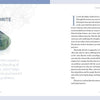 A book spread from Crystal Rhythms by Schiffer Publishing, Ltd. features polished fluorite. The left page shows its rainbow hues and crystal healing benefits; the right page displays text with a decorative top border.