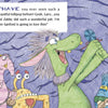 Larry the Lollipop Monster, a green furry creature, holds up a blue lollipop as three colorful monsters watch in a purple cave. "The Lollipop Monster Meets Clem the Klutz" by Schiffer Publishing, Ltd. features a cheerful message about forgiveness.