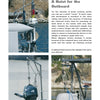 Three photos show a small outboard motor hoisted on a yacht’s stern by a metal crane, highlighting boating safety. Featured in “Sail and Motor Boats” from Schiffer Publishing, Ltd., the setup showcases smart on-board technology.