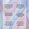A card from My First Relationship Tarot by Schiffer Publishing, Ltd. titled The Chariot features guidebook text about love, choices, travel, and success, set against a vibrant abstract background in blue, red, and green.