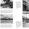 A two-page spread from Schiffer Publishing, Ltd.’s Corsair displays black-and-white WWII photos of the iconic F4U Corsair in tropical settings, with military personnel, captions under each image, and a backdrop of palm trees and clear skies.
