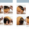 A step-by-step photo guide from Making Gourd Bowls with the Fairy Gourdmother® by Schiffer Publishing, Ltd. shows hands painting shapes onto a round bowl with edible paint—ideal for DIY gourd projects, including close-ups of two chocolate-like decorations.