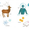 Lili's Seasons by Schiffer Publishing, Ltd. features illustrated winter items—hot chocolate, beanie cap, deer, snowman, fir tree, and more—all labeled with text. A perfect picture book for ages 4-8 in the On the Fingertips series.