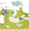 Two mice in raincoats cheer as three snails race on a winding path. Nearby, a frog in a party hat sits in the rain with autumn leaves and mushrooms—a whimsical scene from Lili's Seasons by Schiffer Publishing, Ltd., for ages 4–8.