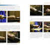 Using the Multi-Axis Spindle Turning book by Schiffer Publishing, Ltd., step-by-step photos and text guide readers through woodturning techniques, showing close-ups of an artisan shaping spindles with a lathe and cutting tool.