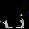 Two gray, playful kitties from the "Cats" by Schiffer Publishing, Ltd. reach for yellow balls on a black background, while the shadow of a large, origami-like cat stretches upward as if joining in the fun.