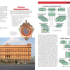 A two-page spread from "The Secret History of KGB Spy Cameras" by Schiffer Publishing, Ltd. includes text on the KGB, org charts, a badge, a Lubyanka Building photo, and details on Cold War espionage and spy cameras used by KGB agents.