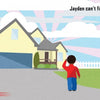 A child stands by a house, puzzled. Two people fly a kite in the yard as a red toy car speeds down the driveway. Text: “Jayden can’t find his new race car”—is this The Lost Race Car from Schiffer Publishing, Ltd.?.