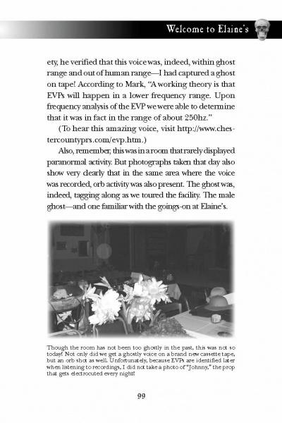A black-and-white page from Cape May Haunts by Schiffer Publishing, Ltd. features text about capturing a ghost on tape and a blurry table-top flower photo, said to show a ghostly apparition evoking Cape May legends.