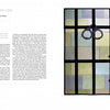 A page from Schiffer Publishing, Ltd.’s HERstory Quilts shows text on women like Lucy Burns alongside fiber art—a geometric pastel quilt resembling windowpanes, with purple handcuffs featured at the top center.