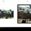 Two restored WWII bomber photos from "The 8th Army Air Force in Color" by Schiffer Publishing, Ltd. show nose art with a cartoon dog and “BUTCH,” including a detailed close-up near the propeller, highlighting aviation image preservation.