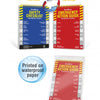 Image of the SeaWise Emergency Action Guide and Safety Checklists for Motor Yachts by Schiffer Publishing, Ltd.—a two-sided flipbook with blue and red covers, shown closed in a waterproof case. Printed on waterproof paper.