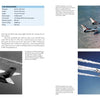 A book spread from Schiffer Publishing, Ltd.'s "The Thunderbirds" features the Republic F-84F Thunderstreak, showcases three in-flight photos, and includes a table of speed, length, wingspan, height, weight, service ceiling, and range.