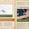 “How to Build a Flatiron Skiff” by Schiffer Publishing, Ltd. features a book spread with diagrams and photos—one page details skiff-building techniques, the other shows hands measuring and marking wooden planks.