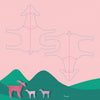 Create three adorable goat figures with the "Baby Animals" paper craft template by Schiffer Publishing, Ltd.—a fun cut-and-fold activity for kids, featuring a pink background with green hills and finished goats at the bottom.