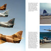On the left page of TOPGUN by Schiffer Publishing, Ltd., four fighter jets fly in formation; on the right, two photos show parked jets—one with a pilot in flight gear, illustrating elite US Navy Fighter Weapons School tactics.