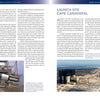 A two-page spread from Schiffer Publishing, Ltd.'s Saturn V features text on Cape Canaveral’s Apollo role, a large photo of the Saturn V rocket at the launch pad, and a smaller aerial view of NASA’s Vehicle Assembly Building.